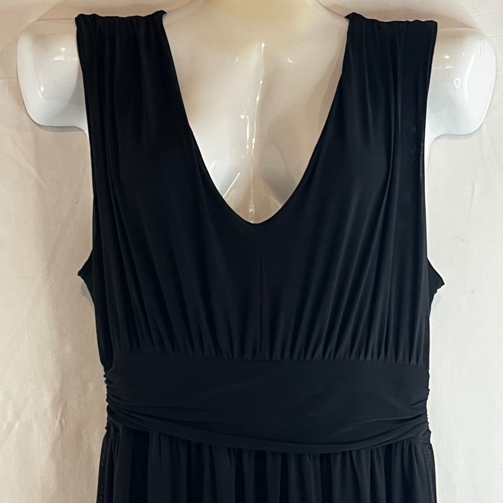 Steve Madden Womens Black Sheer Mesh Maxi Dress with Half Slip Slit Sleeveless